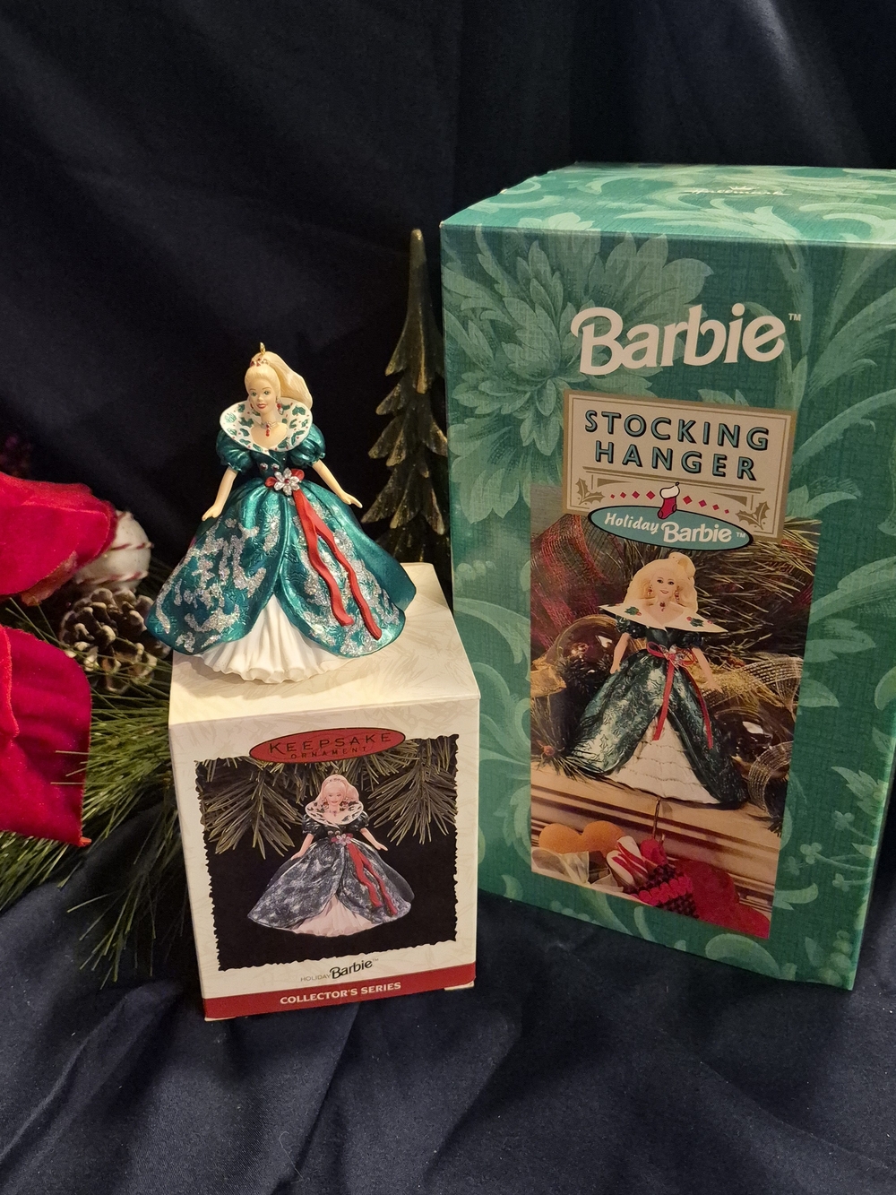 VTG 1995 Barbie Holiday Stocking Hanger With Matching Ornament.